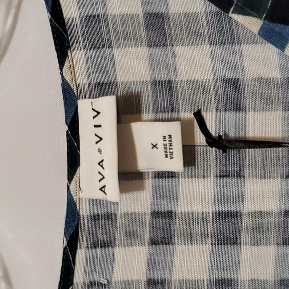 Ava & Viv Women's Plus Size Flutter Short Sleeve Tiered Midi Dress Gingham - Picture 5 of 12